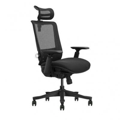 Cromad Senior SE1100 Silla de Oficina - Altura y Profundidad de Asiento Ajustable - Reposacabezas, Reposabrazos 3D y Soporte Lumbar Ajustables - Ruedas de Nailon 360º - Color Negro