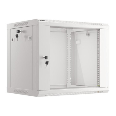Armario lanberg mural rack 19 pulgadas 9u - 600x450 flat pack v2 puerta cristal gris