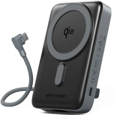 Powerbank 10000mAh Vention FKHH0/ 35W/ Wireless/ Gris/ Incluye Cable USB TIpo-C