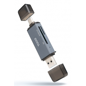 Tooq LECTOR TARJETAS USB3.0  (USB-C+USB-A), SD/TF, GRIS