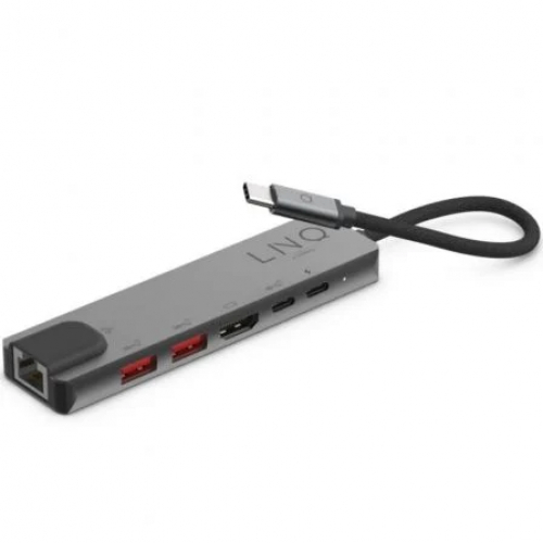 Docking USB Tipo-C Linq LQ48015/ 1xUSB Tipo-C/ 2xUSB/ 1xHDMI 4K/ 1xRJ45/ 1xUSB Tipo-C PD/ Gris