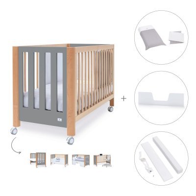 Cuna-escritorio madera/antracita (5en1) 60x120 cm + textil Carezza · Occa