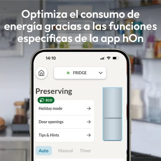 Frigorífico combi Candy ECN4CQTEW186, 185 x 59,5 x 66,7 cm, No Frost, clase E, 270 kWh/año, 38 dB, 355 litros, WiFi, blanco - imagen 10