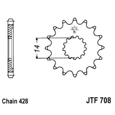 Piñon JT 708 de acero con 14 dientes JTF708.14