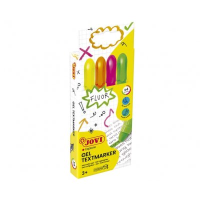 Jovi Gel Textmarker Pack con 4 Marcadores de Texto Fluorescentes - Gel en Seco - No Traspasan - Secado Rapido - Aptos para Luz Negra - Colores Surtidos