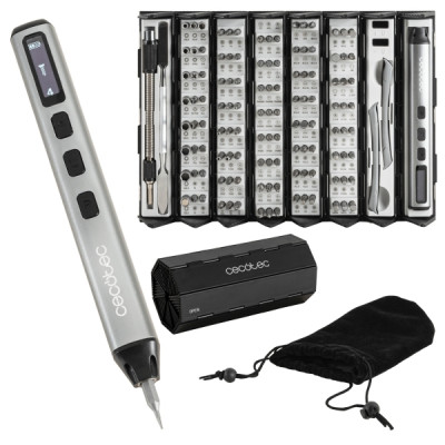 Cecotec Destornillador PrecissionGyro 5000 Infinity Auto Atornillador Inalambrico - 128 Piezas - Incluye Accesorios - Estuche de Plastico Plegable - Magnetizador - Color Plata