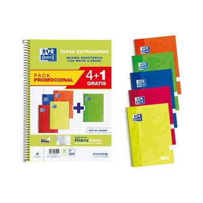 Cuadernos con Espiral Cuadriculados + Pizarras Blancas Oxford 400122761/ A4+/ 80 Hojas/ 5 unidades/ Verde/ Amarillo/ Naranja/ Azul/ Rojo