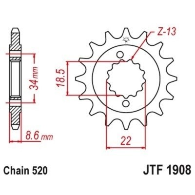 Piñón JT 1908 de acero con 15 dientes JTF1908.15