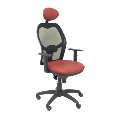 Silla Jorquera malla negra asiento similpiel granate con cabecero fijo
