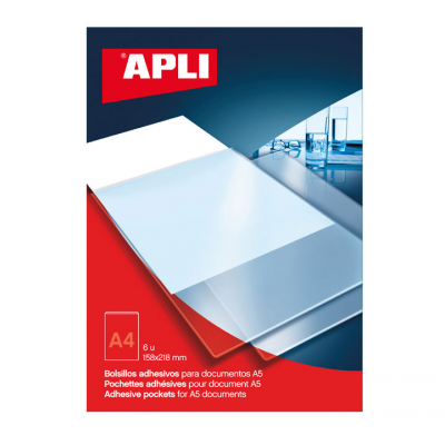 PACK 6 BOLSILLOS ETIQ. APLI ADH. TRANSP. 158X218MM