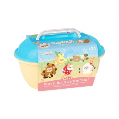 Jovi Kawaii Cofre con 24 Barras de Plastilina 15gr + Modeladores + Recortables - Sin Gluten - Base Vegetal - No se Seca - Colores Surtidos