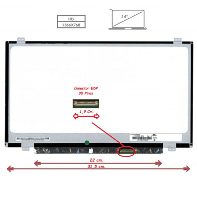 Pantalla para portátil LED 14 Slim 30 Pines 1366X768 Ancho 315mm