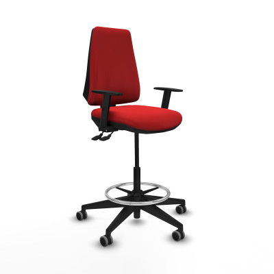 Taburete Elche AS similpiel rojo brazos 1D base piramidal ruedas 65mm engomadas