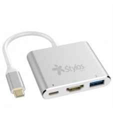 Hub 3 en 1 Stylos USB C a HDMI + USB 3.0 + USB C con Caja Gris