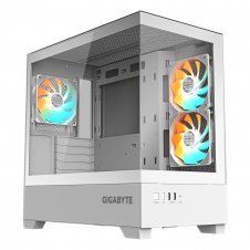 GIGABYTE C201 PANORAMIC ICE Caja para PC ? Torre media, m-ATX, compatible con radiador de 360 mm, 3 ventiladores preinstalados, USB 3.0, compatible