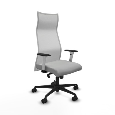 Albacete malla sincro malla blanca similpiel gris claro brazos blancos base nailon ruedas 65 mm nailon