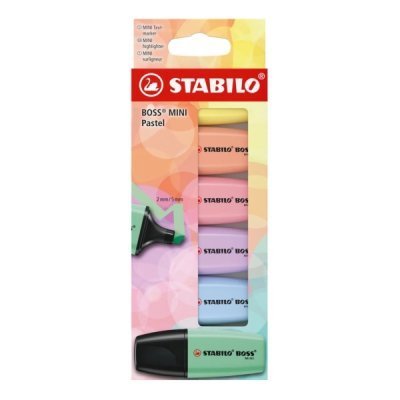 Stabilo Boss Mini Pastel Pack de 6 Marcadores Fluorescentes - Trazo entre 2 y 5mm - Tinta con Base de Agua - Antisecado - Colores Verde, Rosa, Azul, Violeta, Naranja y Amarillo
