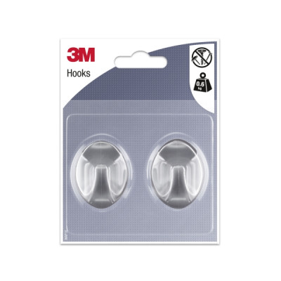 3M Pack de 2 Ganchos Adhesivos Ovalados - Formato M - Soporta hasta 0.6kg - Color Gris Metalizado