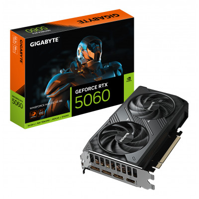 GeForce RTX 5060 WINDFORCE MAX OC V2 8G  Tarjeta gráfica, 8GB GDDR7, 128bit, PCI-E 5.0, 2512MHz Core Clock, 3 × DP, 1 × HDMI, NVIDIA DLSS 4, GV-N5060WF2MAX OCV2-8GD