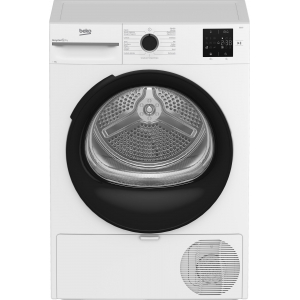 Secadora con bomba de calor Beko BM3T38220WB, 8kg, clase E, 265 kWh/año, 64dB, 15 programas, EcoGentle, AquaWave, luz interior LED, display, blanco
