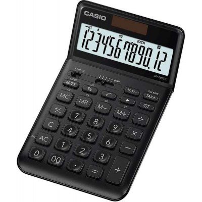 Casio JW-200SC Calculadora de Sobremesa - Pantalla LCD de 12 Digitos Inclinacion Ajustable - Alimentacion Solar y Pilas - Color Negro
