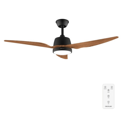 Cecotec EnergySilence Aero 5250 BlackWood Ventilador de Techo con 3 Aspas y Luz Integrada - 62W - Diametro de 48 - LED - 3 Velocidades - Temporizador - Aspas de Madera Oscura - Color Negro