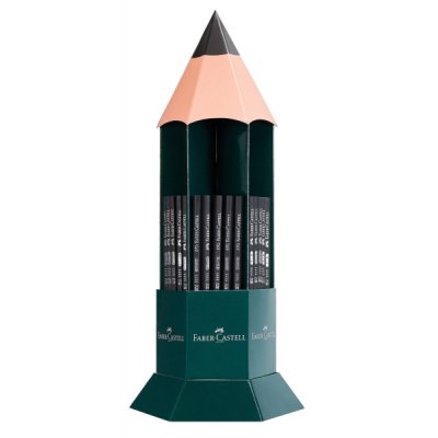 Faber-Castell Castell 1111 Expositor con 120 Lapices de Grafito - Grados de dureza Surtidos - Mina Resistente a la Rotura - Cuerpo con Acabado en Negro