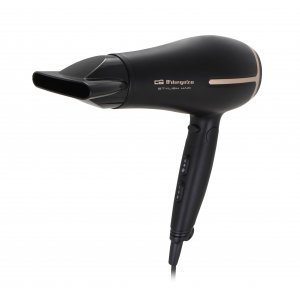 Secador de pelo plegable compacto Orbegozo SE 2074, de viaje, motor AC profesional, 2000W, 2 velocidades, 3 temperaturas, negro y dorado