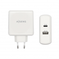 AISENS Cargador 57 W, 1x USB-C PD3.0 45 W, 1x USB-A 5 V / 2.4 A 12 W, Blanco