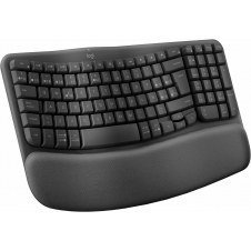 Logitech Wave Keys, teclado ergonómico inalámbrico con reposamanos acolchado, escritura cómoda y natural, Easy-Switch, Bluetooth, Logi Bolt, multis