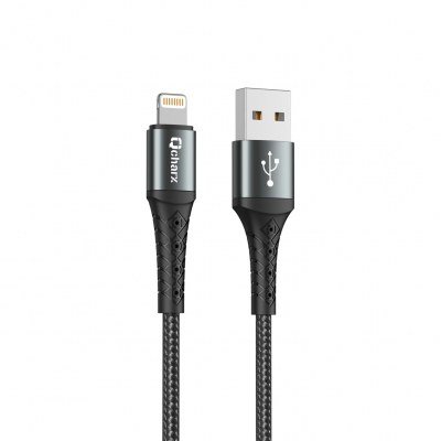 Cable qcharx lyon usb a lightning 3a - 1 m - aleación de aluminio negro cordon metálico