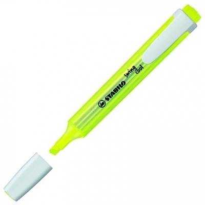 Stabilo Swing Cool Marcador Fluorescente - Cuerpo Plano - Punta Biselada - Trazo entre 1 y 4mm - Tinta con Base de Agua - Antisecado - Color Amarillo Fluorescente