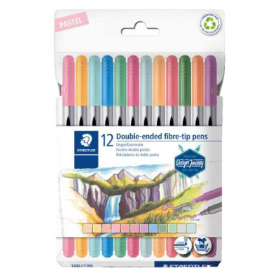 Staedtler 3200 Pack de 12 Rotuladores de Doble Punta - Resistente a la Presion - Colores Pastel Surtidos