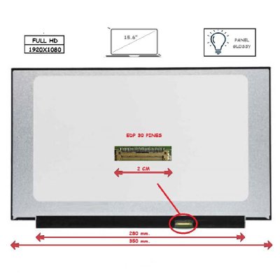 Pantalla para portátil LED 15.6\ Slim 30 Pines Full HD Sin Brackets Ancho 350mm Brillo