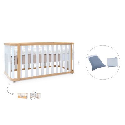 Cuna-cama 70x140 cm madera/blanca (3en1) + textil Alba Blu · Crea Plus Due Life