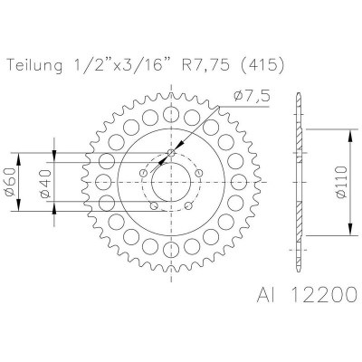 Corona ESJOT de aluminio 415 40 dientes KTM 50 SX Pro Senior 51-12200-40