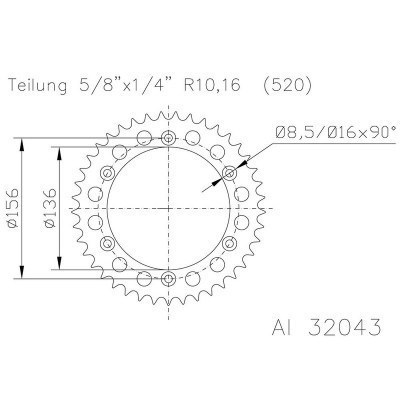 Corona ESJOT Aluminio negro 51-32043-48BP dientes 51-32043-48BP