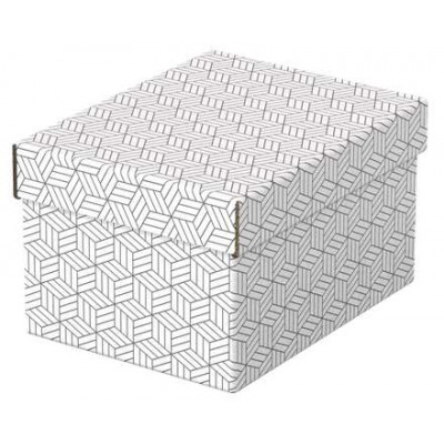 Pack de 3 cajas pequeñas de almacenamiento con tapa Esselte - 200x150x255mm - Cartón 100% reciclado - Diseño blanco con dibujo