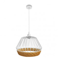 Colgante Hugo 1xe27 Blanco/natural Regx30x30cm C/metal Y Rattan