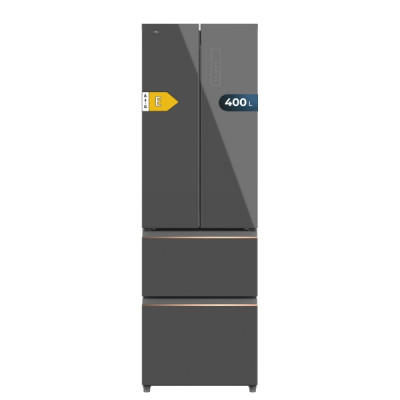 Cecotec Bolero CoolMarket Combi F2D 400 Grey Glass E Frigorifico Puerta Francesa de 4 Puertas - Capacidad 400L - Luz LED - Compresor Inverter - Total Nofrost - Frio Envolvente - 60x64x191cm - Color Gr