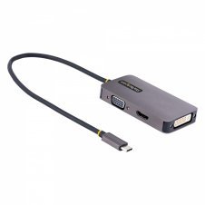 StarTech.com Adaptador de V?deo USB C, Adaptador USB Tipo C a HDMI VGA DVI hasta 4K 60Hz, Adaptador de Pantalla Multipuertos, Compatible con Thunderb