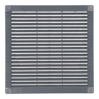 Rejilla ventilación cuadrada con tapones y mosquitera 250x250x7mm abs gris