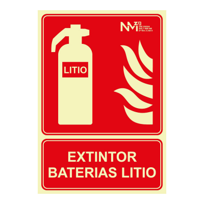 Cartel de extinción extintor de baterias de litio clase a (1 mm) 210 x 300 mm