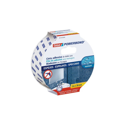 Tesa Powerbond Espejos Cinta Adhesiva de Doble Cara Especial para Espejos 38mm x 5m - Color Blanco