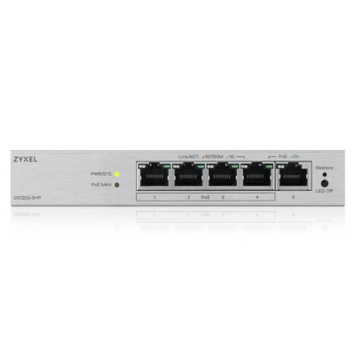 Switch 5 puertos zyxel gs1200 - 5hpv3 5 puertos 5xgb (4xpoe+) 68w