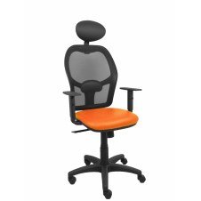 Piqueras y Crespo Silla Alocén malla negra asiento similpiel naranja brazos regulables cabecero fijo
