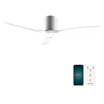 Cecotec EnergySilence Aero 5500 Aqua IronWhite Connected Ventilador de Techo de 3 Aspas - 40W - Diametro de 52 - Wi-Fi - IP44 - 6 Velocidades - Temporizador - Modo Invierno - Color Blanco