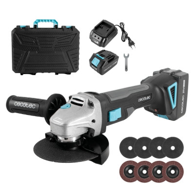 Cecotec RadialPower 2120 Freemove Radial Inalambrica de 125mm - 900W - 12.000rpm - Bateria 21V 4Ah - Incluye Accesorios - Motor sin Escobillas - Maletin - Mango Auxiliar - Rosca M14 - Color Gris Oscur