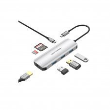 Vention Docking USB Tipo-C TOJHB/ 1xHDMI/ 3xUSB/ 1xUSB Tipo-C/ 1xLector tarjetas/ Gris