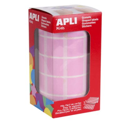 Apli Gomets Cuadrados Rosa - 20x20mm - 59 Hojas Pretroqueladas - 1770 Gomets por Rollo - Ideal para Escuelas y Talleres Infantiles - Normas EN-71 y FSC - Adhesivo Base Agua - Materiales 100% Reciclabl